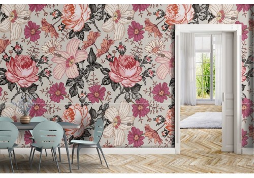 Vintage nature pink flowers wallpaper.