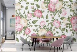 Carta da Parati fiori rosa natura vintage.