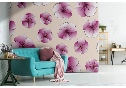 Pink flowers wallpaper modern nature pattern.