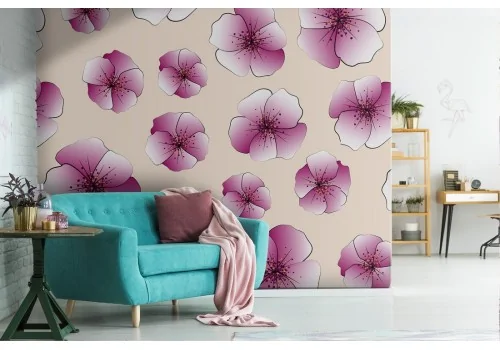 Pink flowers wallpaper modern nature pattern.318