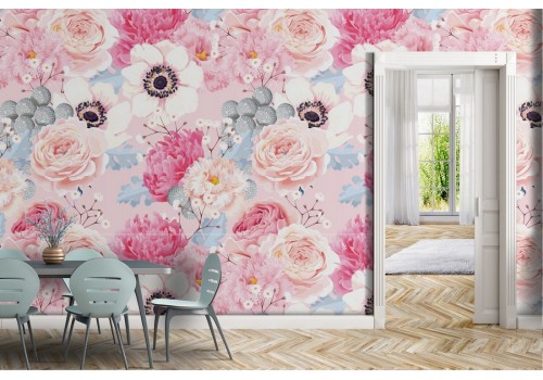 Pink flowers wallpaper nature pattern.