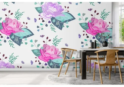 Pink flowers wallpaper stylized nature pattern.320