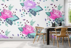 Wallpaper pink stylized flowers nature pattern.