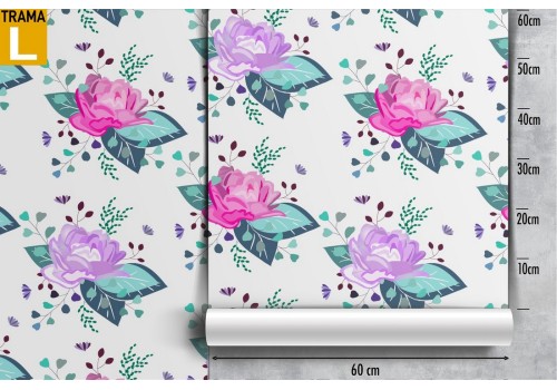 Carta da Parati fiori rosa stilizzati natura pattern. 2