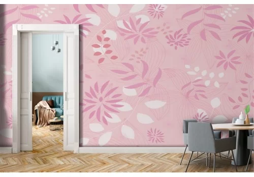 Carta da Parati fiori rosa stilizzati natura pattern.