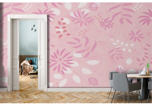 Wallpaper pink stylized flowers nature pattern.