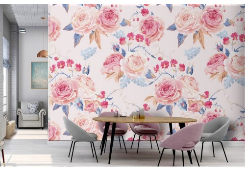 Vintage pink flowers nature pattern wallpaper.