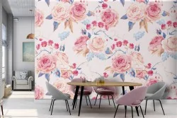 Vintage pink flowers nature pattern wallpaper.