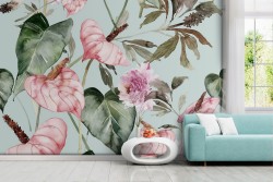 Carta da Parati fiori rosa vintage natura.