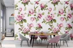 Vintage pink flowers wallpaper nature pattern.