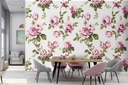 Vintage pink flowers wallpaper nature pattern.