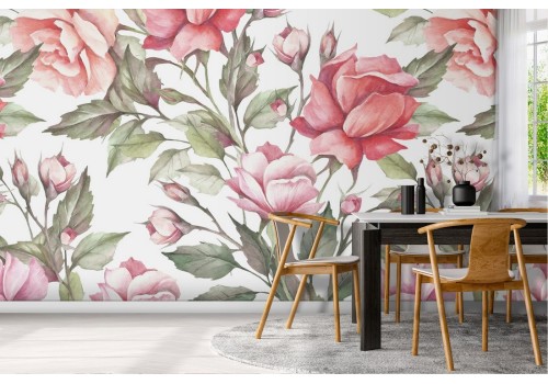 Vintage pink flowers wallpaper nature pattern.