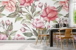 Vintage pink flowers wallpaper nature pattern.