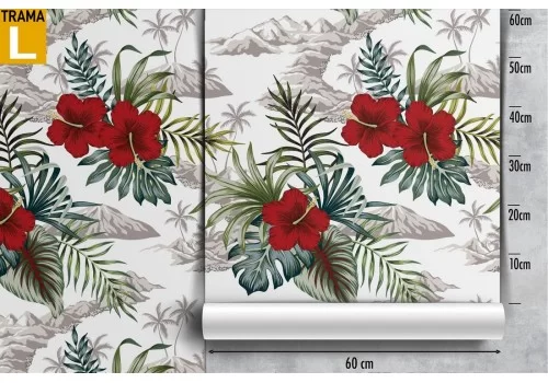 Carta da Parati fiori rossi e foglie tropicali natura. 2