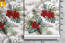 Red flowers and tropical leaves nature wallpaper.