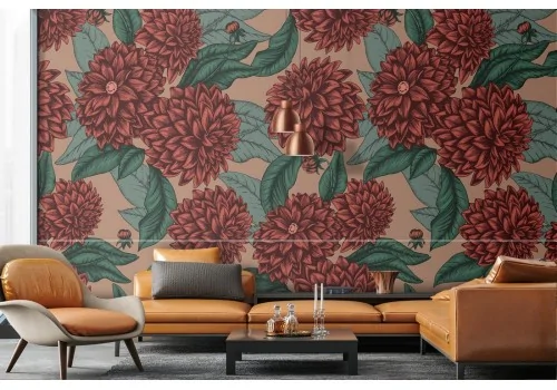Red flowers vintage nature pattern wallpaper.331