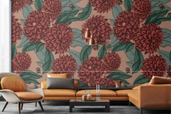 Red flowers vintage pattern nature wallpaper.