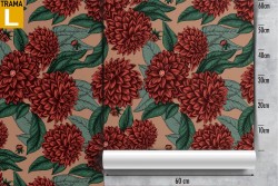Red flowers vintage pattern nature wallpaper.