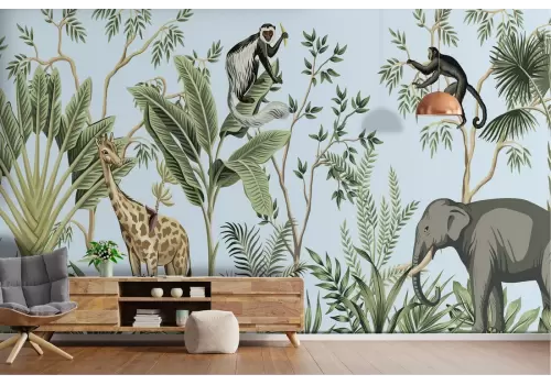 Carta da Parati foresta tropicale con animali natura illustrazione