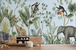 Carta da Parati foresta tropicale con animali natura illustrazione