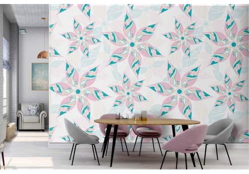 Wallpaper with modern nature pattern of stylized flowers.