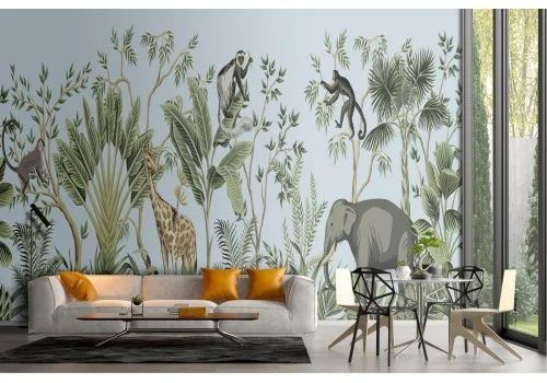 Carta da Parati foresta tropicale con animali natura illustrazione 2