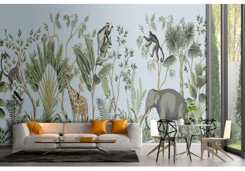 Tropical forest wallpaper with animals nature illustration 2