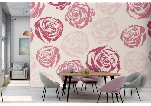 Modern nature stylized flowers wallpaper in pink.338