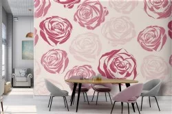 Modern pink wallpaper with stylized floral nature.