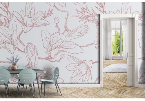 Carta da Parati fiori stilizzati natura moderna rosa.