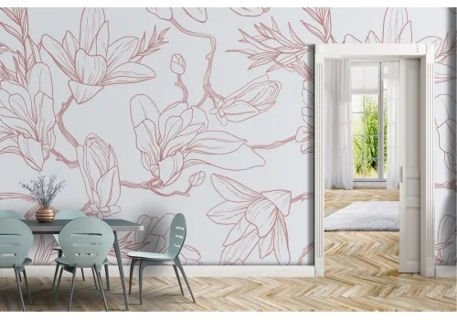 Carta da Parati fiori stilizzati natura moderna rosa.