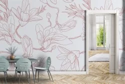 Carta da Parati fiori stilizzati natura moderna rosa.