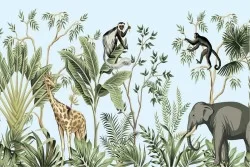 Carta da Parati Design e Stili Flora e Fauna Alberi animali Foglie Tropicale Natura