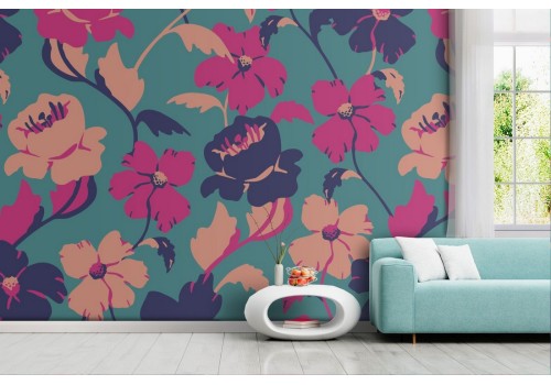 Wallpaper with stylized flowers nature pattern.