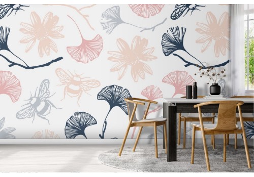 Wallpaper with stylized flowers nature pattern.
