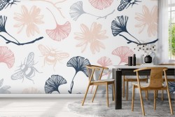Wallpaper with stylized flowers nature pattern.