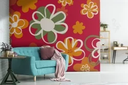 Carta da Parati fiori stilizzati natura pattern.