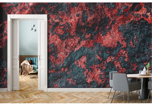 Wallpaper with black and red lava stone surface