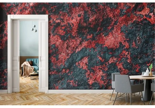 Wallpaper with black and red lava stone surface