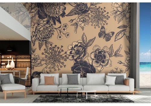 Vintage nature stylized flowers wallpaper.