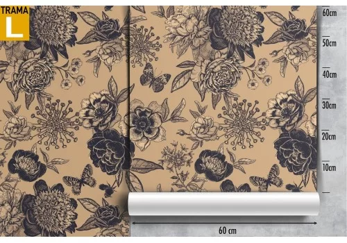 Carta da Parati fiori stilizzati natura vintage. 2