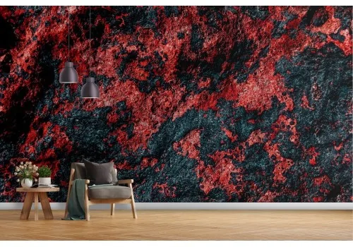 Wallpaper with black and red lava stone surface 2