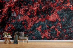 Wallpaper with black and red lava stone surface