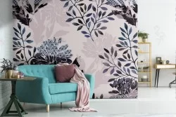 Carta da Parati fiori stilizzati natura vintage.