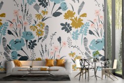 Carta da Parati fiori stilizzati natura vintage.