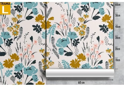 Carta da Parati fiori stilizzati natura vintage. 2