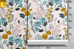 Carta da Parati fiori stilizzati natura vintage.