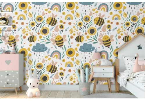 Carta da Parati fiori stilizzati natura vintage.