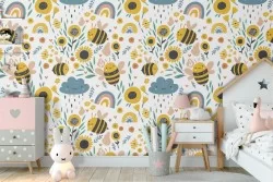 Carta da Parati fiori stilizzati natura vintage.