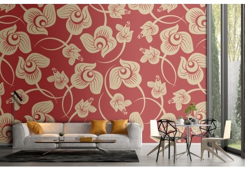 Carta da Parati fiori stilizzati natura vintage.